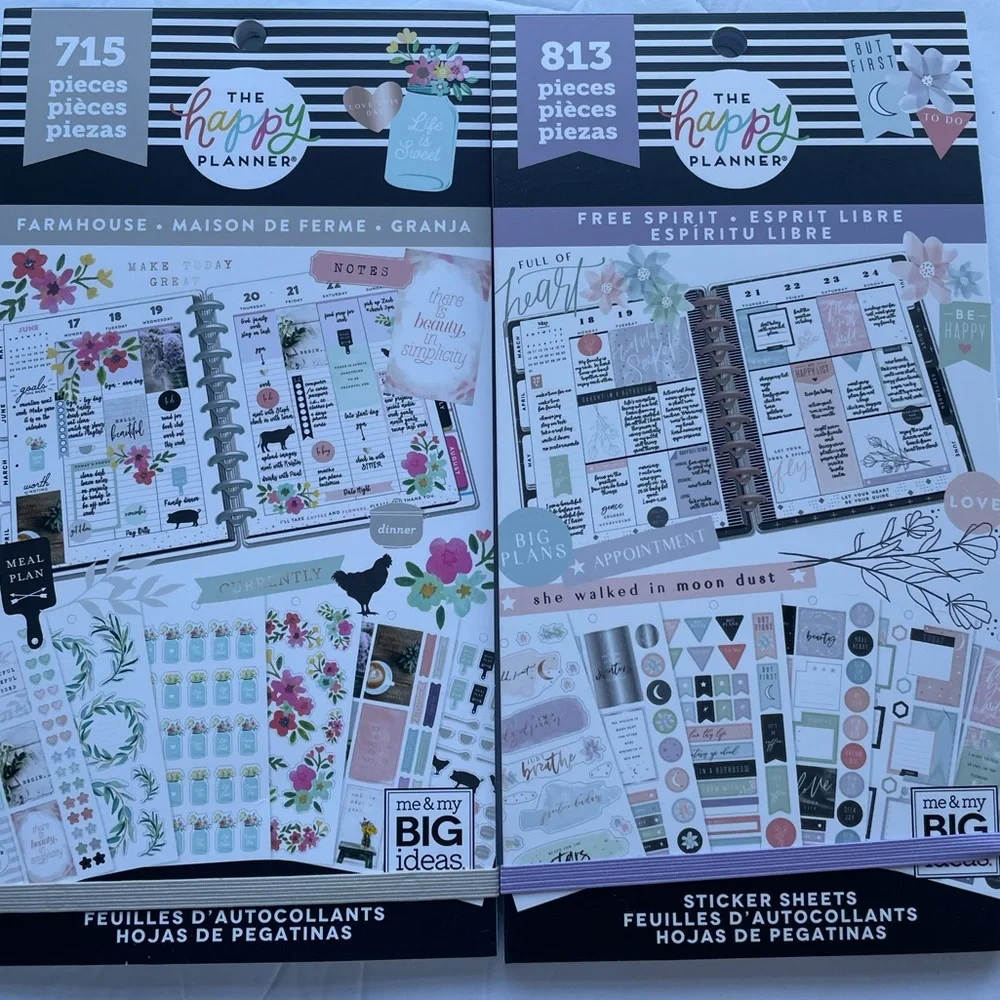 Happy Planner Sticker Books FARMHOUSE 715 Pieces FREE SPIRIT 813 Pieces